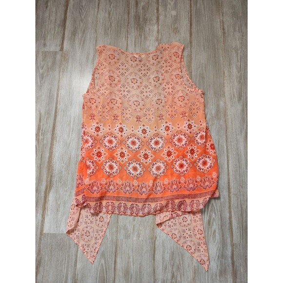 Time and Tru Women’s Kimono Shawl Sheer Orange Floral Sleeveless Chiffon 0X EUC - Picture 7 of 7